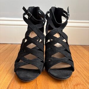 Elegant Black Strappy Heels Size 6.5